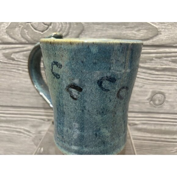 Pottery Clay Glazed Handmade Large Mug Cup Blue Animal Tracks 5” Unique - Picture 4 of 9